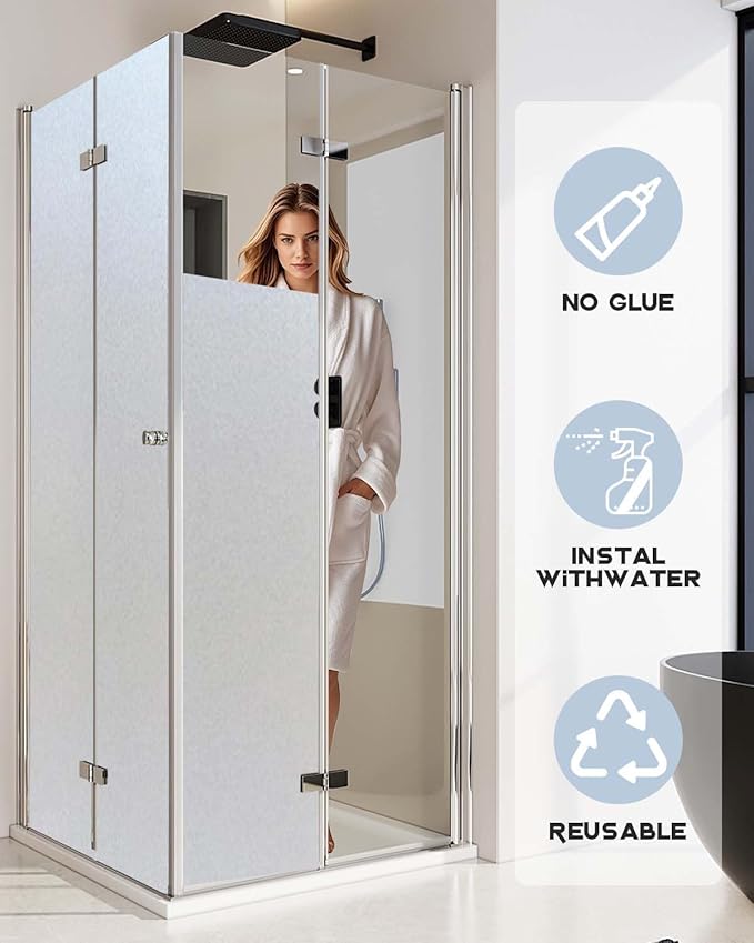 Frosted Glass Window Privacy Film Decorative, Bathroom Privacy Film for Glass Windows Cover, Static Cling, Removable, Reusable, Anti-UV, Anti-Glare, Heat Blocking,（Pure,17.5X196.9Inch）