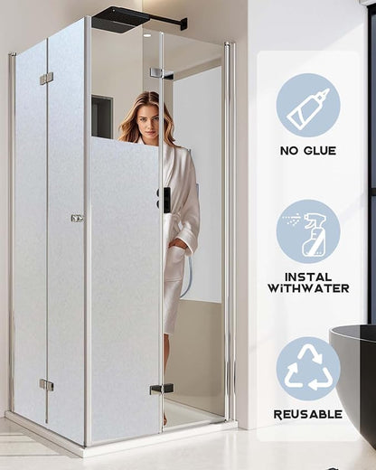 Frosted Glass Window Privacy Film Decorative, Bathroom Privacy Film for Glass Windows Cover, Static Cling, Removable, Reusable, Anti-UV, Anti-Glare, Heat Blocking,（Pure,17.5X196.9Inch）