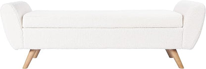HomePop Modern Storage Bench with Wood Legs Home Décor|Bench with Storage for Living Room & Bedroom - Sherpa Cream