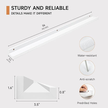 Picture Ledge Shelf for Wall, Floating Shelves Set of 4, 36 Inch Long Nursery Book Shelves for Toys Storage, Kids Bookshelf Wall Mounted for Books Photo Frames, White