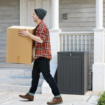DRATO 48 Gallon Package Delivery Box, Large Lockable Storage Box, Double-Wall Resin Outdoor Package Delivery and Waterproof Deck Box for Porch, Patios