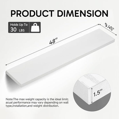 BAYKA Floating Shelves, 48 inches Long Heavy Duty Wall Mounted Rustic Wood Shelves for Bathroom, Bedroom, Living Room, Kitchen, Office, Hanging Shelf for Books/Storage/Decor(White,Set of 2)