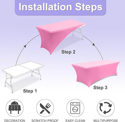 ABCCANOPY 6 FT Spandex Table Cover Stretch Fitted Wrinkle Resistant Tablecloth Reuse for Rectangular Folding Table Patry Event Wedding Banquet Protector Pink