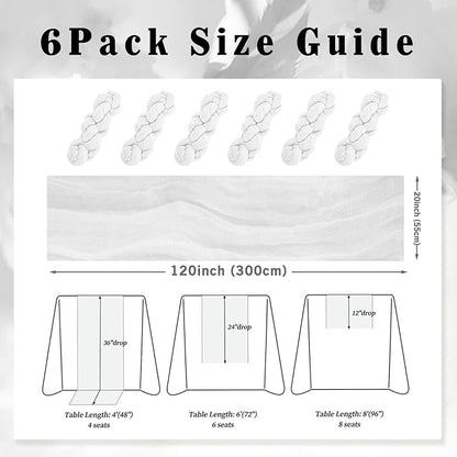 10FT 6 Pack White Cheesecloth Table Runner 20 x 120 Inch Long Rustic Gauze Cheese Cloth Table Runner for Wedding Bridal Baby Shower Table Decorations Boho Fabric Sheer Birthday Party Table Decor