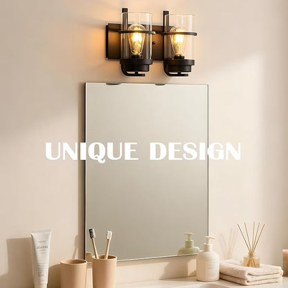 Bathroom Vanity Light Fixtures,2 Light Bathroom Vanity Lights,Black Farmhouse Sconce Over Mirror(Bulbs not Included)