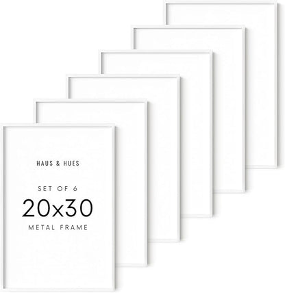 HAUS AND HUES 20x30 White Metal Picture Frames - Features Premium Aluminum, Vertical & Horizontal Hang, Shatterproof Plexiglass - Perfect for Home, Room, Office (20x30 in, White, Set of 6)