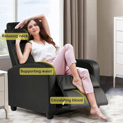 BestMassage | Recliner Chair | No Massage Function | Leather Black | with Lumbar Support, Adjustable Push Back, Wide Armrests, Footrest & Padded Seat | Easy Assembly | for Living Room, Home Theatre