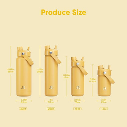 Insulated Water Bottle with Straw Stainless Steel Water Bottle, Leak-Proof, BPA-Free, Double Wall Vacuum Keeps Cold for 24 Hours for Sports, Travel, School (18 oz, Elfin Yellow)