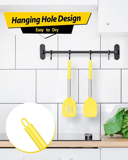 Pack of 2 Silicone Solid Turner, Non Stick Slotted Kitchen Spatulas, High Heat Resistant BPA Free Cooking Utensils, Ideal Cookware for Fish, Eggs, Pancakes(Yellow)