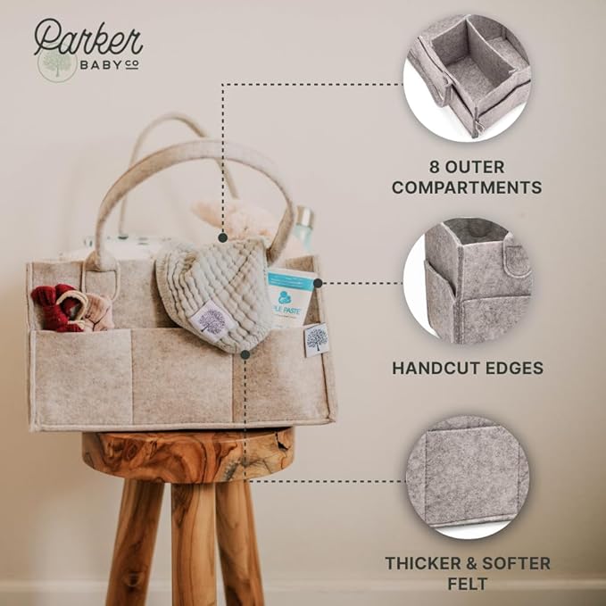 Parker Baby Diaper Caddy - Nursery Storage Bin and Car Organizer for Diapers and Baby Wipes - White, Large