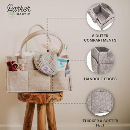 Parker Baby Diaper Caddy - Nursery Storage Bin and Car Organizer for Diapers and Baby Wipes - White, Large