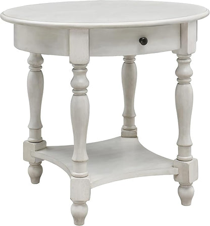 MODERION Oval End Table with Drawer, Solid Wood Sofa Side Storage Shelf, Traditional Living Room Corner Table, Nightstand, Easy Assembly 28INCH x 22INCH 24INCH Antique Walnut CJZ2233RW White