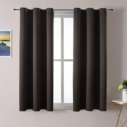 ChrisDowa Small Window Curtains 40 inches Long for Bedroom - Grommet Short Thermal Insulated Room Darkening Curtains for Kitchen (2 Panels, Brown, 29 x 40 Inch)