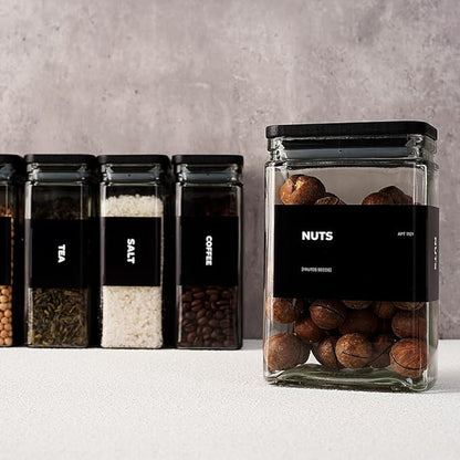 27 oz Glass Storage Jars with Bamboo Lid, set of 6, glass canisters with airtight lids, Clear jars with lids for Cookie, Candy, Tea, Coffee Bean and Rice, Black