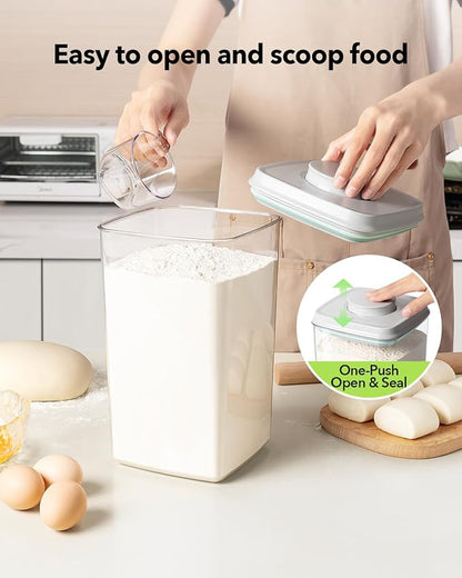Ankou Airtight Food Storage Container with Pop Lid & 130ml Scoop, 4L/4.2qt *4 BPA-Free Cereal, Rice, Flour, Pasta & Snack Container, Stackable & Durable,Kitchen Pantry Organizer