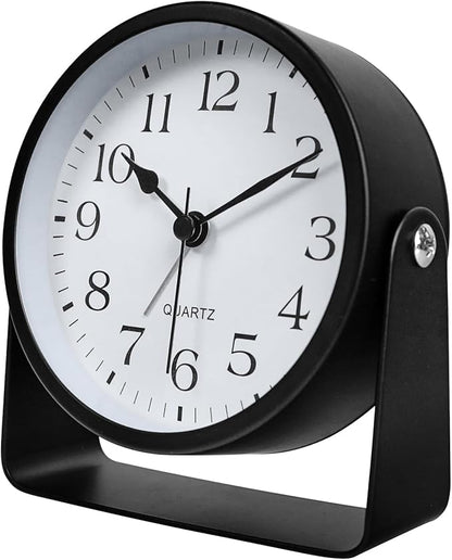 Small Desk Analog Alarm Clock Battery Powered Mini Metal Nightstand Shelf Clock with Light Side Table Decor Mid Century Cute Alarm Clock for Heavy Sleepers Bedrooms Desktop Living Room Bathroom