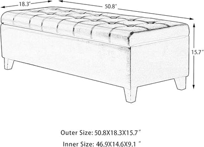 Joveco Storage Ottoman Bench, 51 Inch Leather Tufted Bench for End of Bed, Bedroom, Living Room, Dark Brown