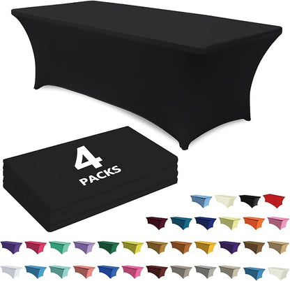 ABCCANOPY 4 Pack 6 FT Black Spandex Table Cover Stretch Fitted Wrinkle Resistant Tablecloth Reuse for Rectangular Folding Table Patry Event Wedding Banquet Protector