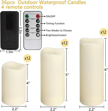 36-Pack Flickering Flameless Candles with Remote Control - LED Fake Candle Perfect for Wedding,Outdoor,Table,Halloween,Christmas Decor - Create a Magical Ambiance Effortlessly(Three Sizes)