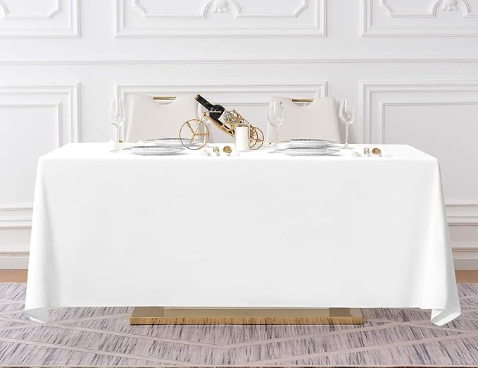 Surmente 5 Pack White Rectangle Tablecloth 90 x 156-inch Rectangular Polyester Table Cloth for Weddings, Banquets, or Restaurants