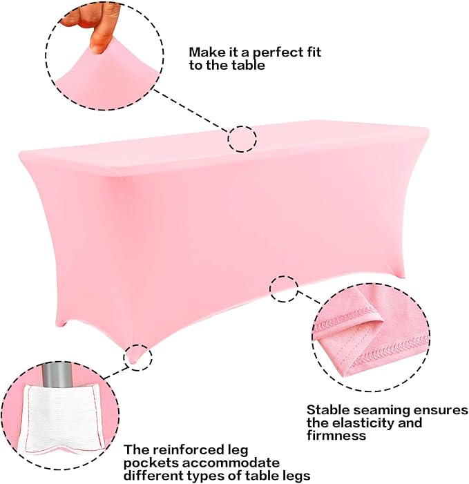 IVAPUPU 6FT Table Cloth for Rectangular Fitted Events Stretch Pink Table Covers Washable Cover Spandex Tablecloth Protector for Party, Wedding, Cocktail, Banquet, Festival