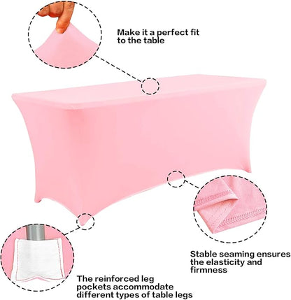 IVAPUPU 6FT Table Cloth for Rectangular Fitted Events Stretch Pink Table Covers Washable Cover Spandex Tablecloth Protector for Party, Wedding, Cocktail, Banquet, Festival