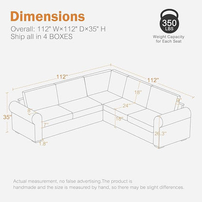 L Shaped Sectional Sofa with Detachable Sofa Cover,Rolled Armrest,Sectional Modular Couch for Living Room,Breathable Linen Fabric Corner Couch with 7 Seats for Apartment,Removable Cushion,Ivory