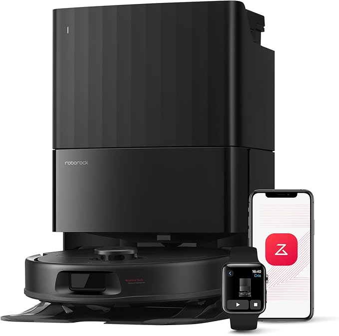 roborock Qrevo Series Robot Vacuum and Mop, 8000Pa Suction, Upgraded from Qrevo S, Anti-Tangle Brushes, Smart Obstacle Avoidance, Auto Mop Washing, All-in-One Dock, 200RPM Spinning Mops, Black(QV 35A)