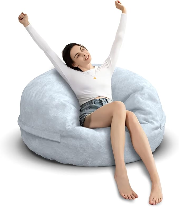 Bean Bag Chair for Adults 3FT,Soft Removable Cover for Teens/Girls Bedroom,Fluffy Giant Round Floor Beanbag Lounger Chairs (No Filler,Light Gray)