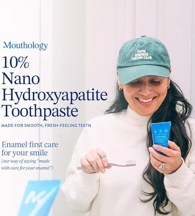 Mouthology 10% Nano Hydroxyapatite Toothpaste (Fluoride Free), Whitening*, Supports Enamel Care*, Appropriate for Sensitive Teeth*, SLS Free, Xylitol nHA Toothpaste for Adults, Mint 4oz (USA Made)