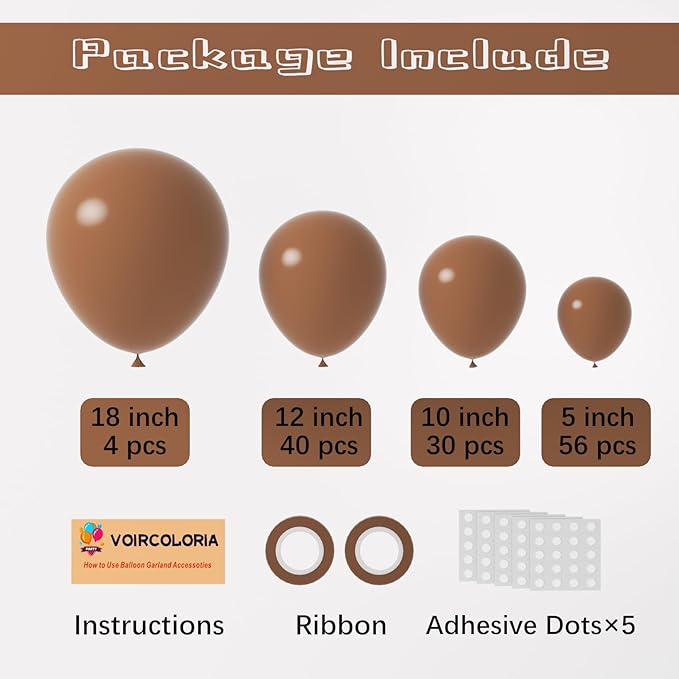 130pcs Brown Balloons Different Sizes 18" 12" 10" 5" Dark Brown Party Latex Balloons for Birthday Baby Shower Gender Reveal Graduation Wedding Anniversary Party Decorations
