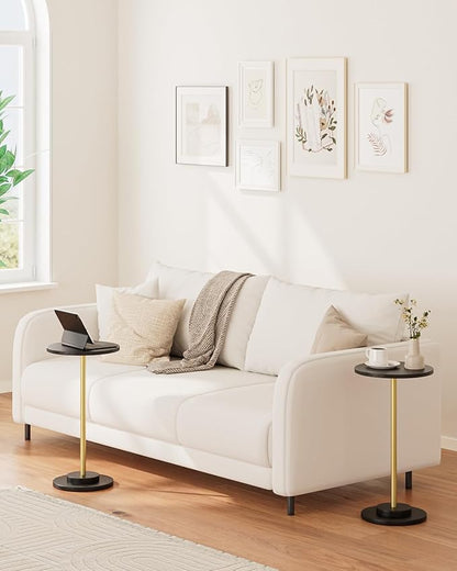 Masupu Drink Table, Round Side Table for Small Spaces, Pedestal Side Table, Small End Table with Metal Base, for Living Room, Bedroom, Bathroom, Black Gold