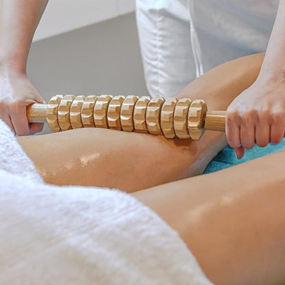Curved Wood Therapy Massage Roller Tools,Lymphatic Drainage, Cellulite Massage & Wooden Muscle Roller Stick for Waist and Thigh, Stomach Rolling Massager Tool （with White Box）