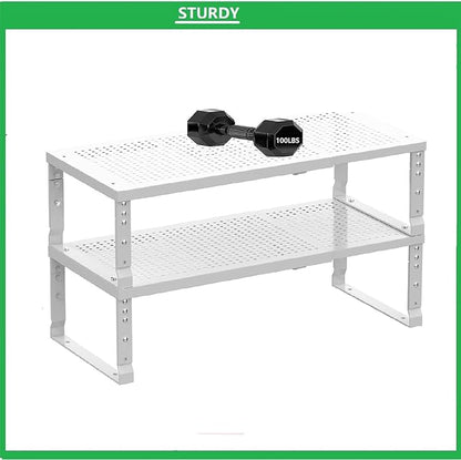 Metal Stackable Expandable Storage Shelf - Multi-Functional Home Storage Shelf, Suitable for Kitchen, Cabinet，Bathroom, Office, Garage, etc.（2PACKS/White/Large