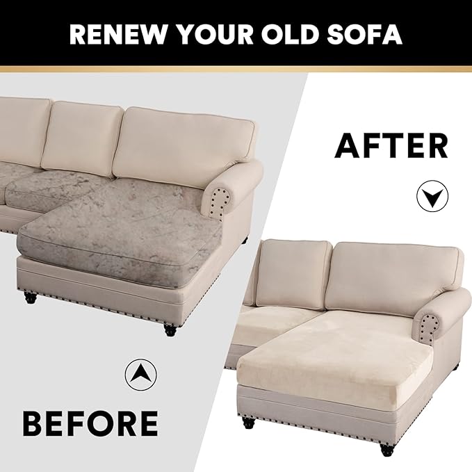 PrinceDeco Sectional Couch Covers 4 Pieces Couch Covers for Sofa Velvet Separate Couch Cover L Shape for Left/Right Chaise(3 Seater + 1 Chaise,Ivory)