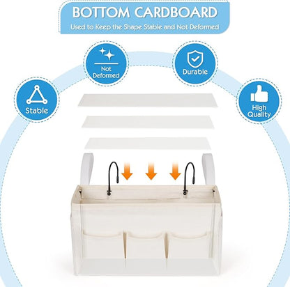 Bedside Storage Caddy/Bedside Hanging Storage Bag for Headboards Bunk Beds Dorm Rooms Book Phone Magazine Holder (New White)