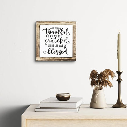Thankful Grateful Blessed Sign, Inspirational Wood Sign, Wooden Plaques Signs Table Decor, Rustic Desk Decorate, Christian Home Decorate, Appreciation Gift, Mom Gift, Farmhouse Signs