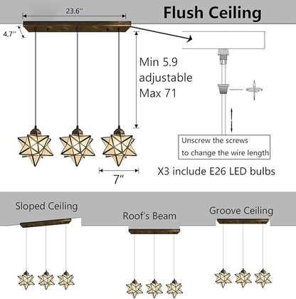 Farmhouse Frosted White Glass Chandelier 3 Lights Star Pendant Lights for Dining Table Kitchen Island Modern Ceiling Hanging Lights Included LED Warm Light Bulbs Oiled Bronze