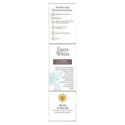 Burt's Bees Extra White Toothpaste, Fluoride Toothpaste, Natural Flavor, Mountain Mint, 4.7 oz, Pack of 3