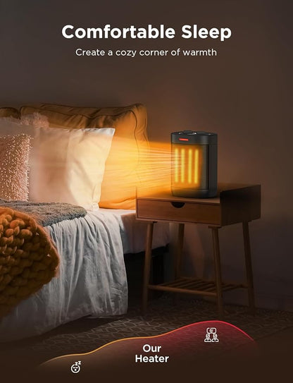 1000W Small Space Heater for Indoor Use, 2S Fast Heating, PTC Ceramic Electric Space Heater with 3 Modes, Thermostat, Overheated & Tip-Over Safety Protection, Portable Heater for Office and Bedroom