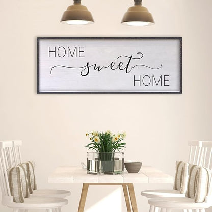Home Sweet Home Sign Wall Decor 40"x15" Above Bed Living Room Large Wooden Framed Family Plaques Art (Black)