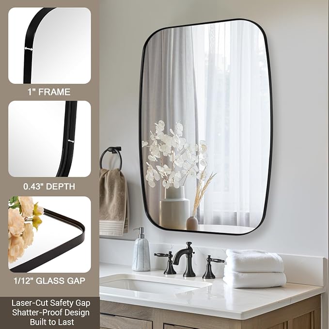 ANDY STAR 30x40” Black Bathroom Mirror, Oblong Vanity Mirror with Stainless Steel Metal Frame, Matte Black Oval Mirror for Over Sink, Modern Anti Rust Wall Mounted