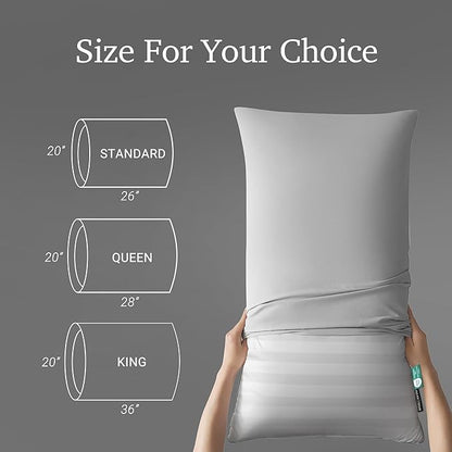 Hotel Grand Softy-Around Feather Down Pillows Queen Size Set of 2 Packs White Strip 100% Cotton Fabric Bed Pillows for All Position Sleepers,28"x20"/2 Packs