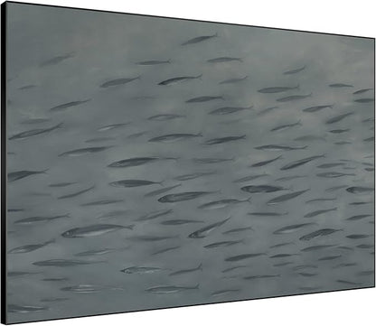 SIGNWIN 46"x60" Extra Large Framed Wall Art Gray School of Fish Minimalist Ocean-Inspired Marine Life Illustration for Home Living Room Bedroom Decor (Frame Assembly Required)