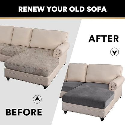 PrinceDeco Sectional Couch Covers 4 Pieces Velvet Separate Couch Cushion Covers L Shape for Left/Right Chaise Sectional Couch with Elastic Bottom (3 Seater + 1 Chaise,Grey)
