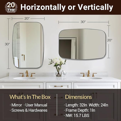 ANDY STAR Oval Mirror for Bathroom, 20x30 Polished Chrome Oblong Bathroom Mirror for Vanity with Stainless Steel Metal Frame, Modern Anti Rust Wall Mounted