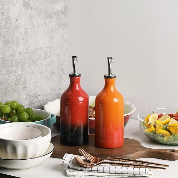Sweejar Ceramic Olive Oil Dispenser Bottle, Opaque Oil Cruet Protects Oil to Reduce Oxidation, Suitable for Oil, Vinegar, Coffee Syrups & Other Liquids, Pack of 1, 15.5 Fl Oz (Gradient Orange)