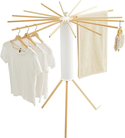JOOM Tripod Clothes Drying Rack, Garment Rack Portable and Foldable Space Saving Laundry Drying Rack - Drying Rack Clothing Floor Folding Balcony Bedroom Household Wooden