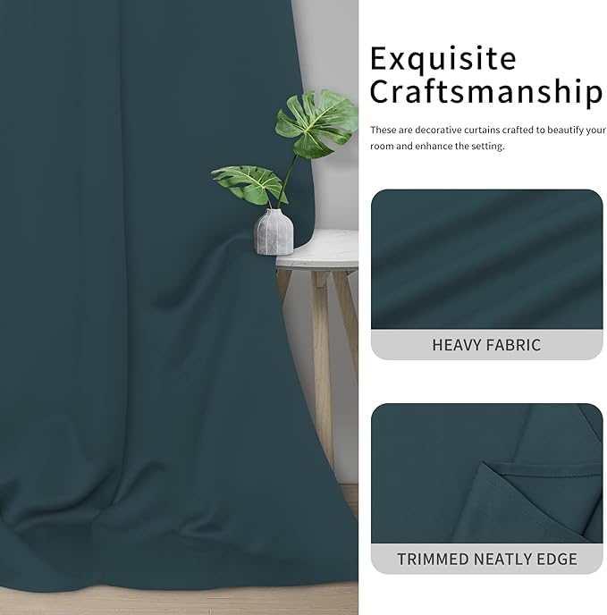 Easy-Going Blackout Curtains for Bedroom, Solid Thermal Insulated Grommet and Noise Reduction Window Drapes, Room Darkening Curtains for Living Room, 2 Panels(42x63 in, Bluestone)