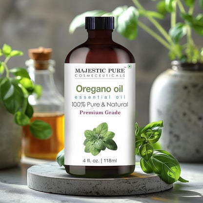 Majestic Pure Oregano Essential Oil with Glass Dropper - Huge 4 Fl Oz - 100% Pure and Natural Oregano Oil - Premium Grade Essential Oils for Diffuser, Aromatherapy, Soap and Candle Making